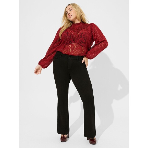 NWT Torrid 1X Rhubarb Red Mixed Lace High Neck Long Sleeve Top Blouse Size 14-16 - Picture 4 of 9